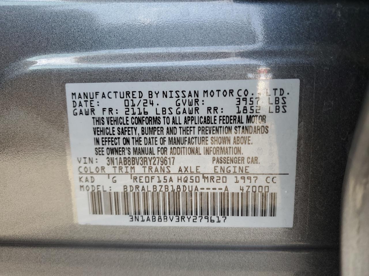 2024 Nissan Sentra S VIN: 3N1AB8BV3RY279617 Lot: 65468975
