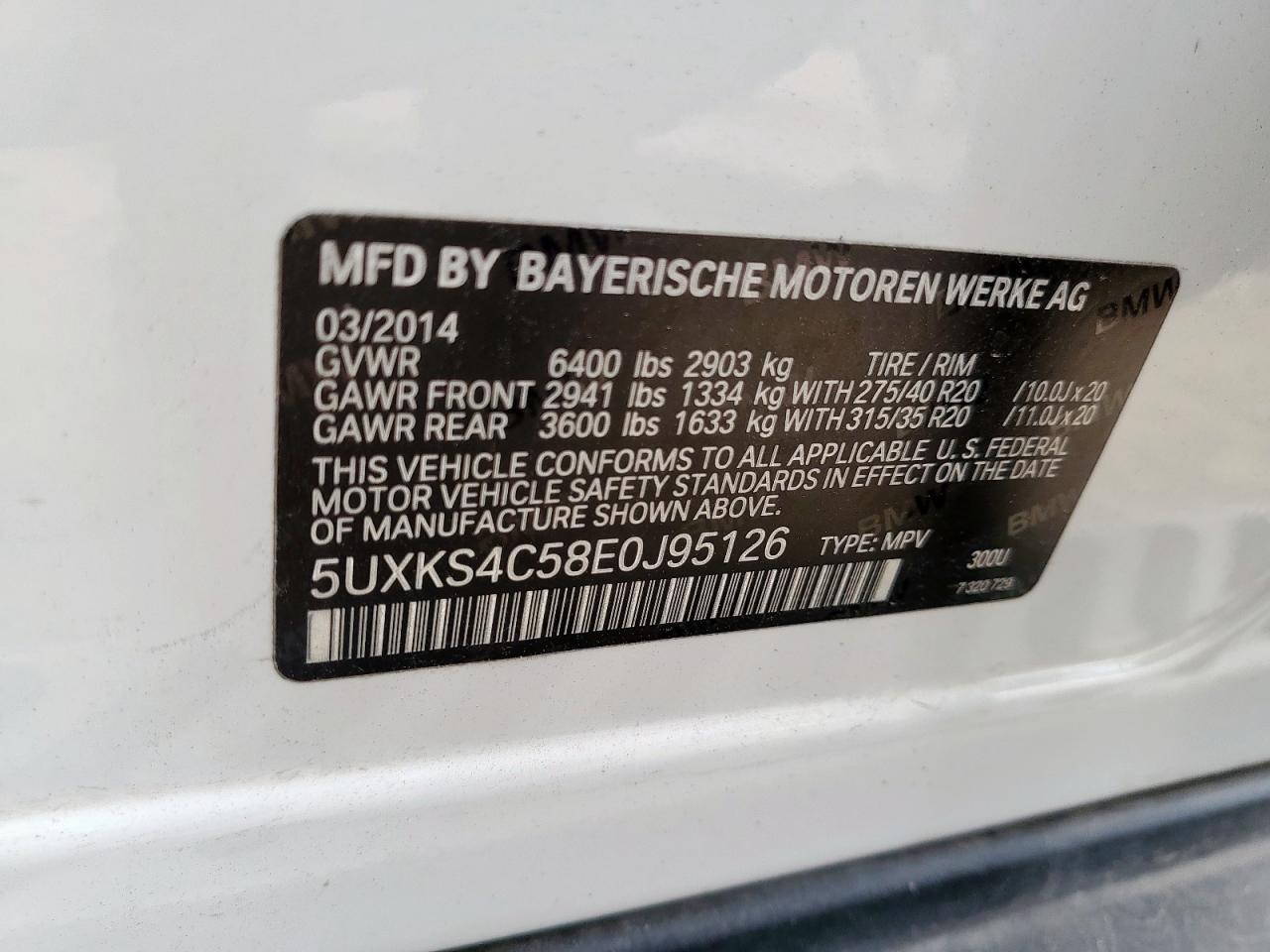 2014 BMW X5 xDrive35D VIN: 5UXKS4C58E0J95126 Lot: 63653715