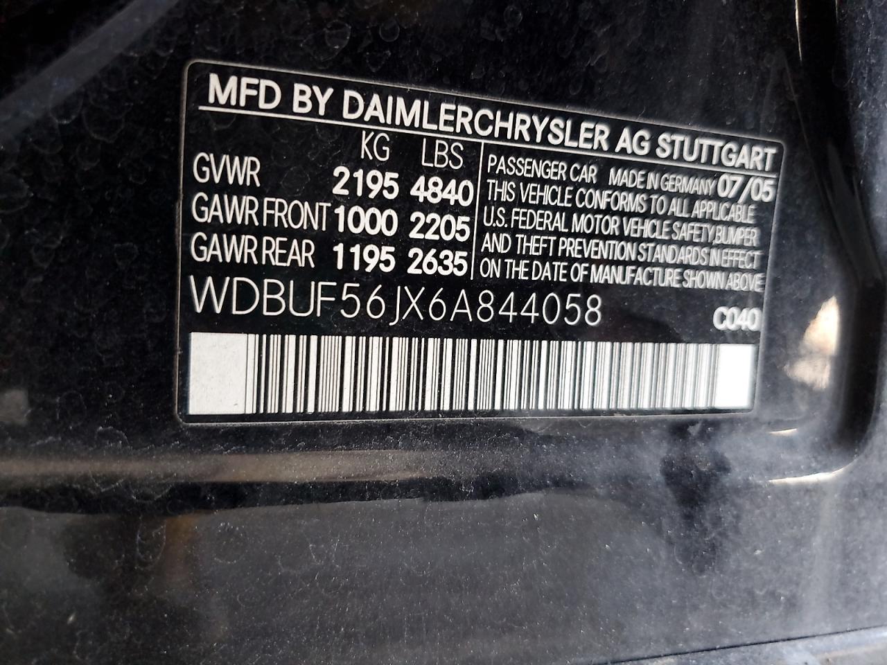 2006 Mercedes-Benz E 350 VIN: WDBUF56JX6A844058 Lot: 63288165