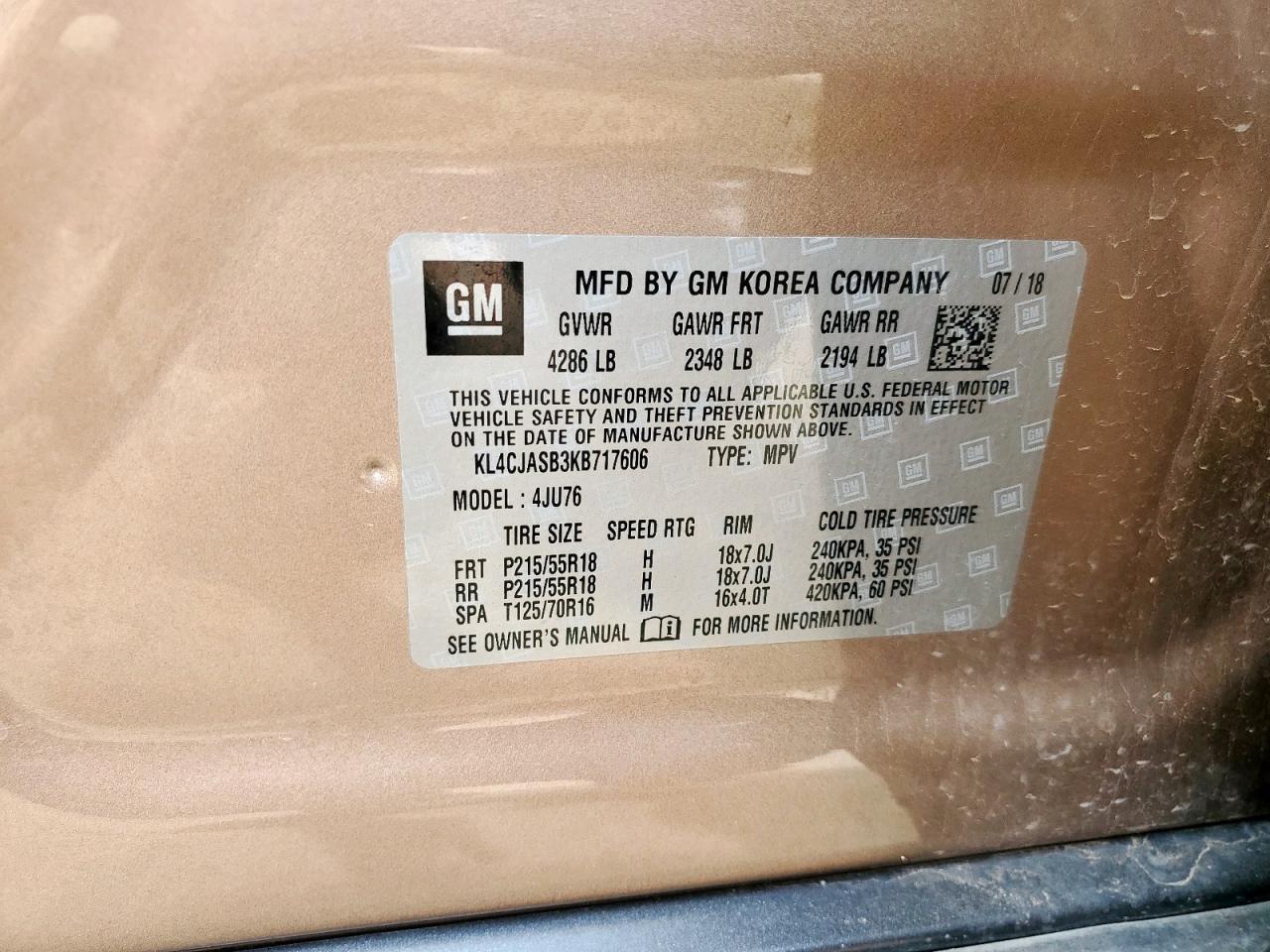 2019 Buick Encore Preferred VIN: KL4CJASB3KB717606 Lot: 65199355