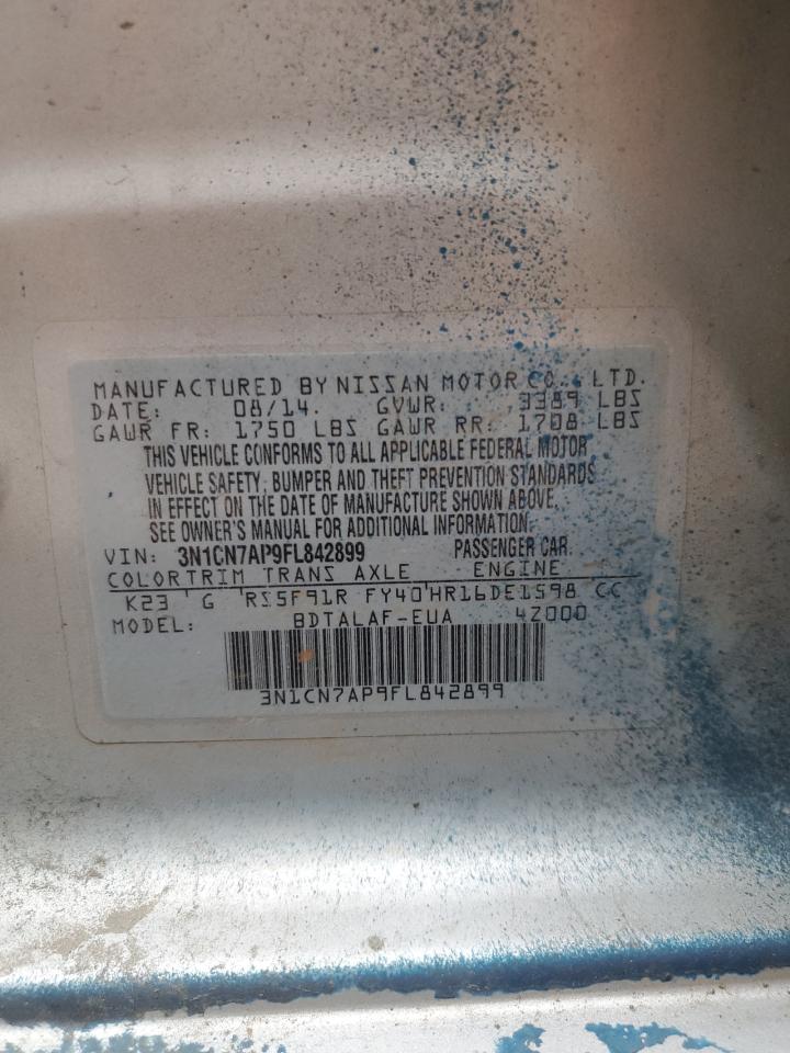 2015 Nissan Versa S VIN: 3N1CN7AP9FL842899 Lot: 65591305