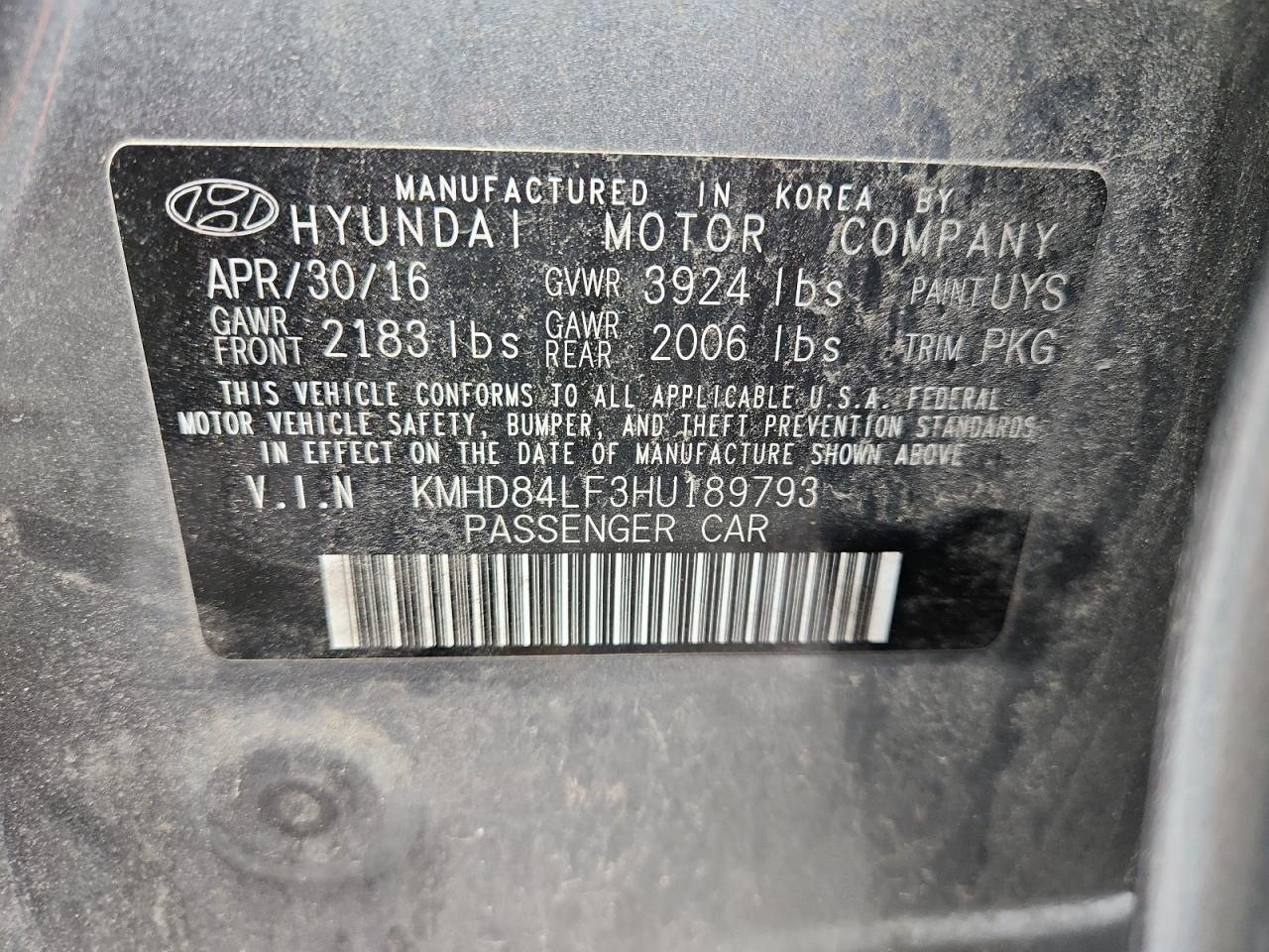 2017 Hyundai Elantra Se VIN: KMHD84LF3HU189793 Lot: 62587825