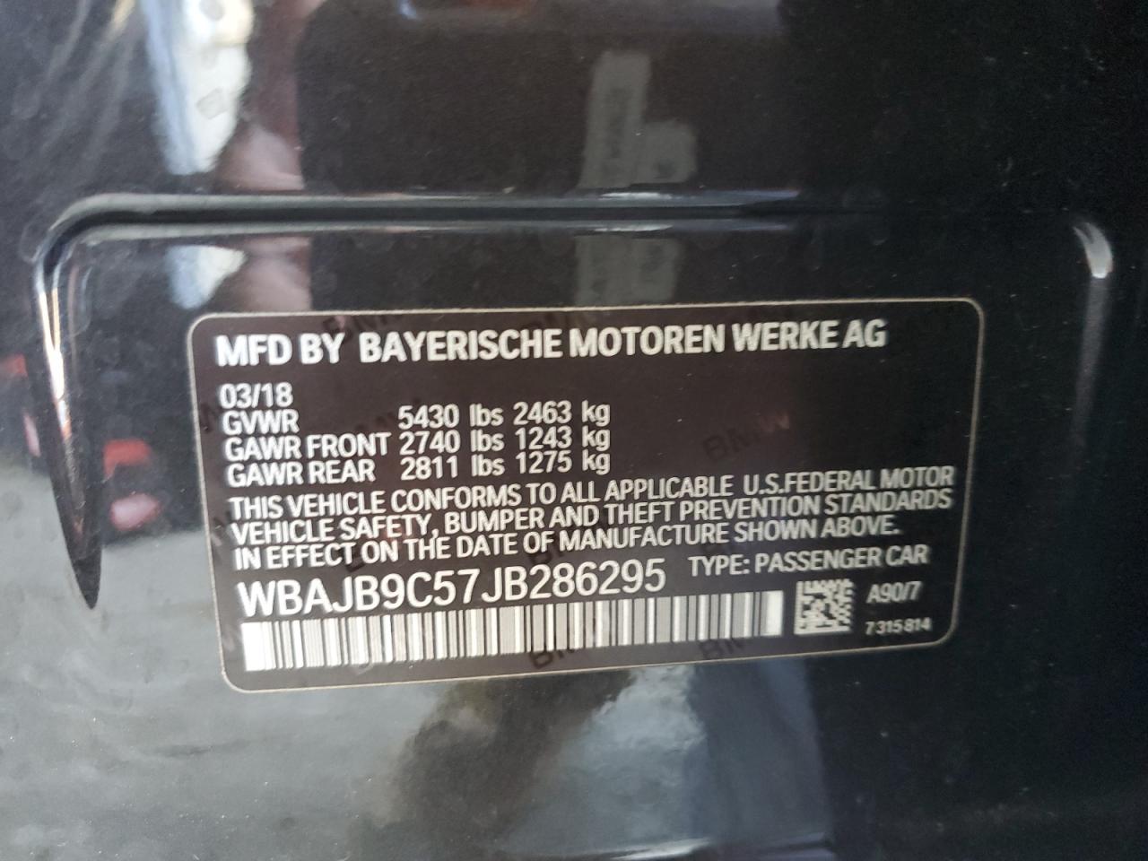 2018 BMW M550Xi VIN: WBAJB9C57JB286295 Lot: 64619385