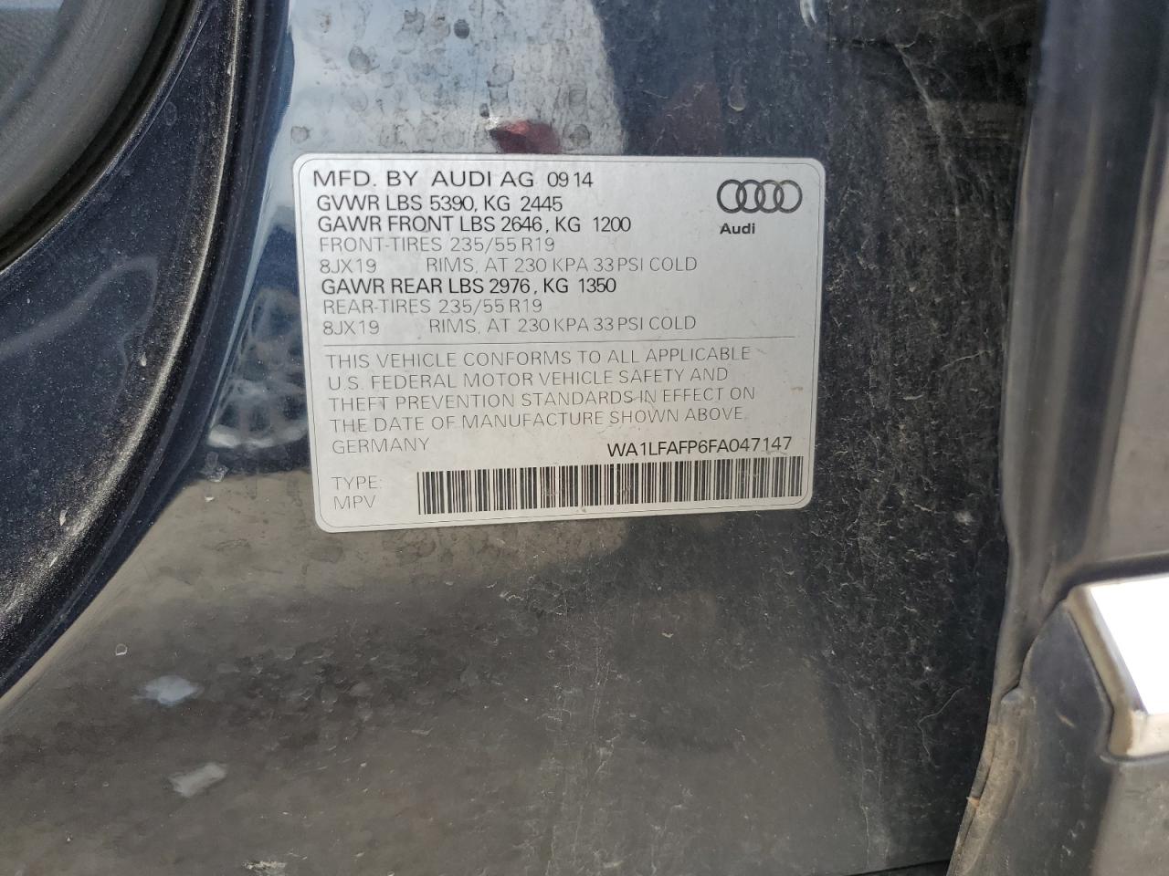 2015 Audi Q5 Premium Plus VIN: WA1LFAFP6FA047147 Lot: 66124715
