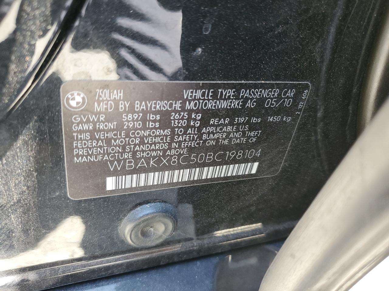 2011 BMW 750 Li VIN: WBAKX8C50BC198104 Lot: 65180815