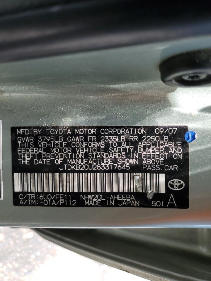 2008 Toyota Prius VIN: JTDKB20U283317645 Lot: 65287845