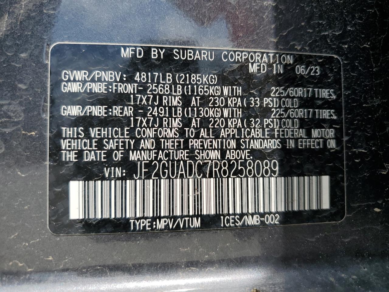 2024 Subaru Crosstrek Premium VIN: JF2GUADC7R8258089 Lot: 63934225
