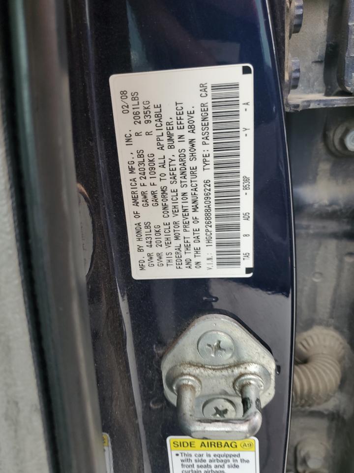 2008 Honda Accord Exl VIN: 1HGCP26888A096226 Lot: 64200425