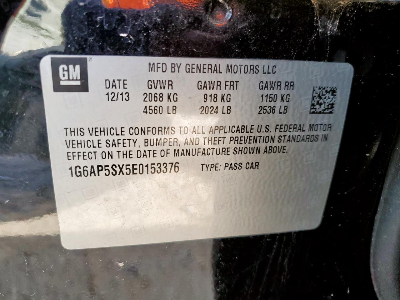 2014 Cadillac Cts VIN: 1G6AP5SX5E0153376 Lot: 65008135