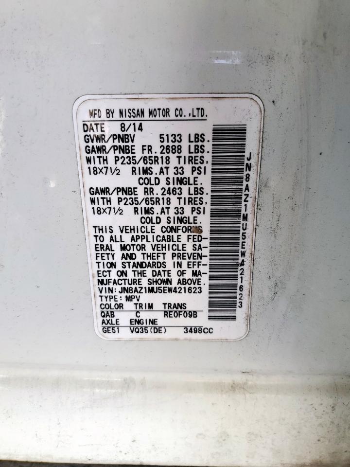 2014 Nissan Murano S VIN: JN8AZ1MU5EW421623 Lot: 65293245