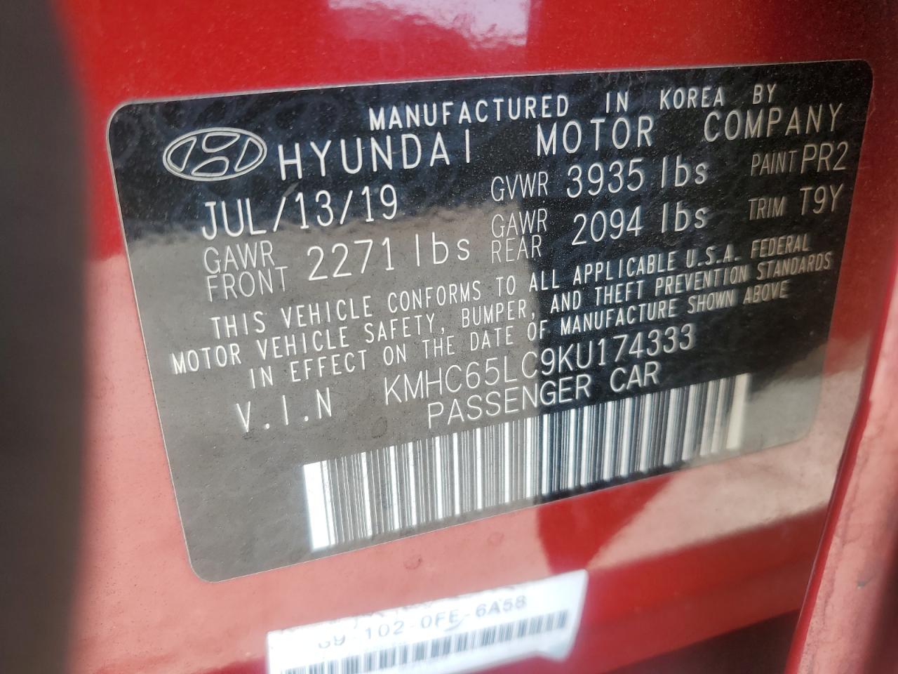 2019 Hyundai Ioniq Blue VIN: KMHC65LC9KU174333 Lot: 62893355