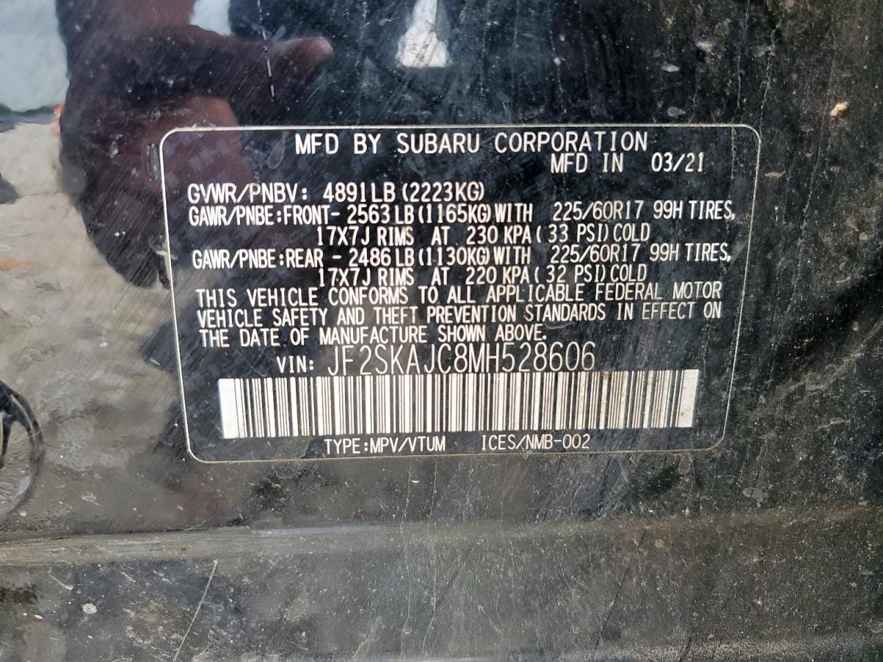 2021 Subaru Forester Premium VIN: JF2SKAJC8MH528606 Lot: 63792285