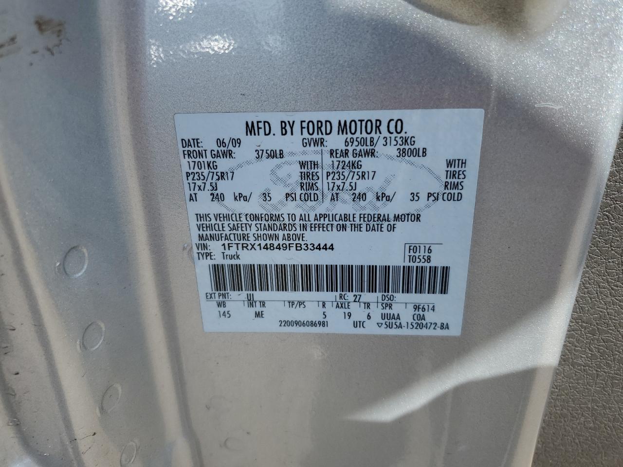 1FTRX14849FB33444 2009 Ford F150 Super Cab