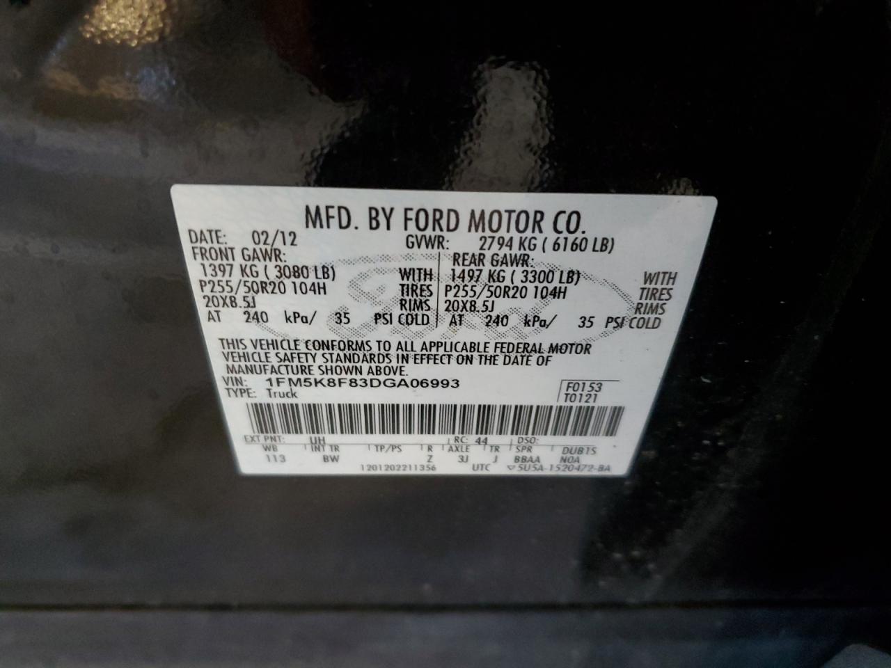 2013 Ford Explorer Limited VIN: 1FM5K8F83DGA06993 Lot: 62960415