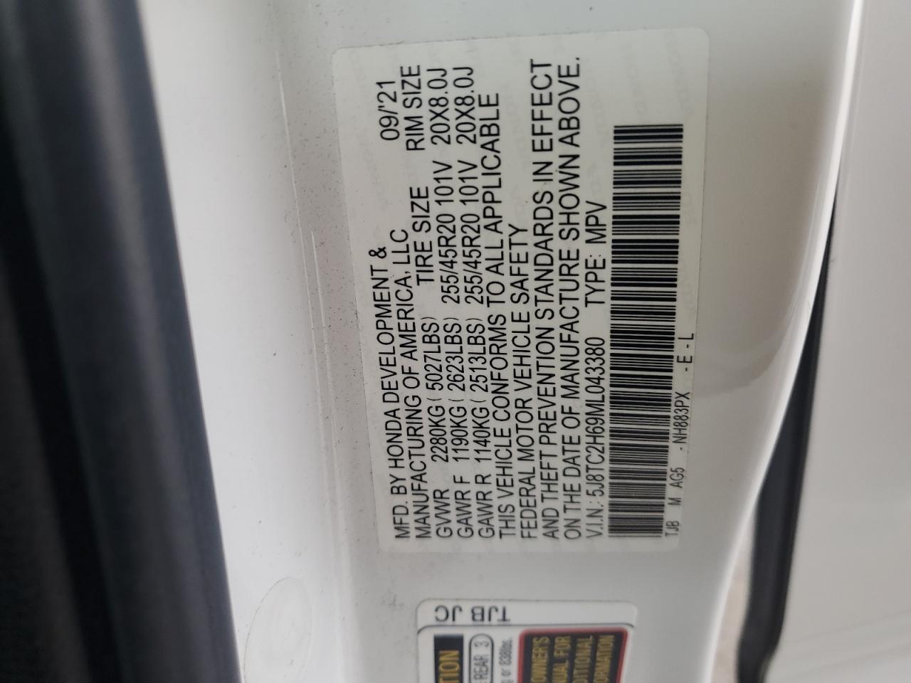 2021 Acura Rdx A-Spec VIN: 5J8TC2H69ML043380 Lot: 63219585