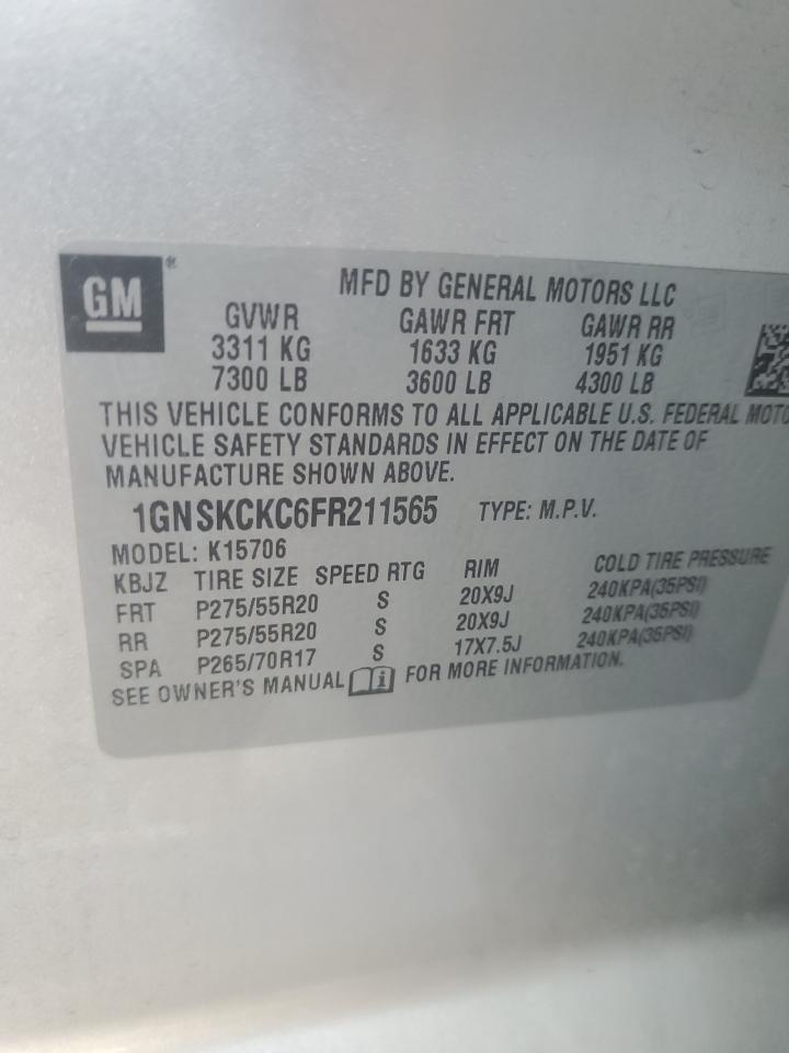 2015 Chevrolet Tahoe K1500 Ltz VIN: 1GNSKCKC6FR211565 Lot: 63874445
