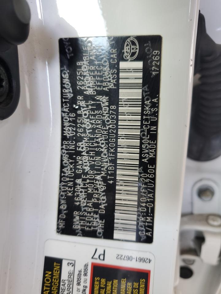 4t1bf1fk0gu200378 4T1BF1FK0GU200378 2016 Toyota Camry Le
