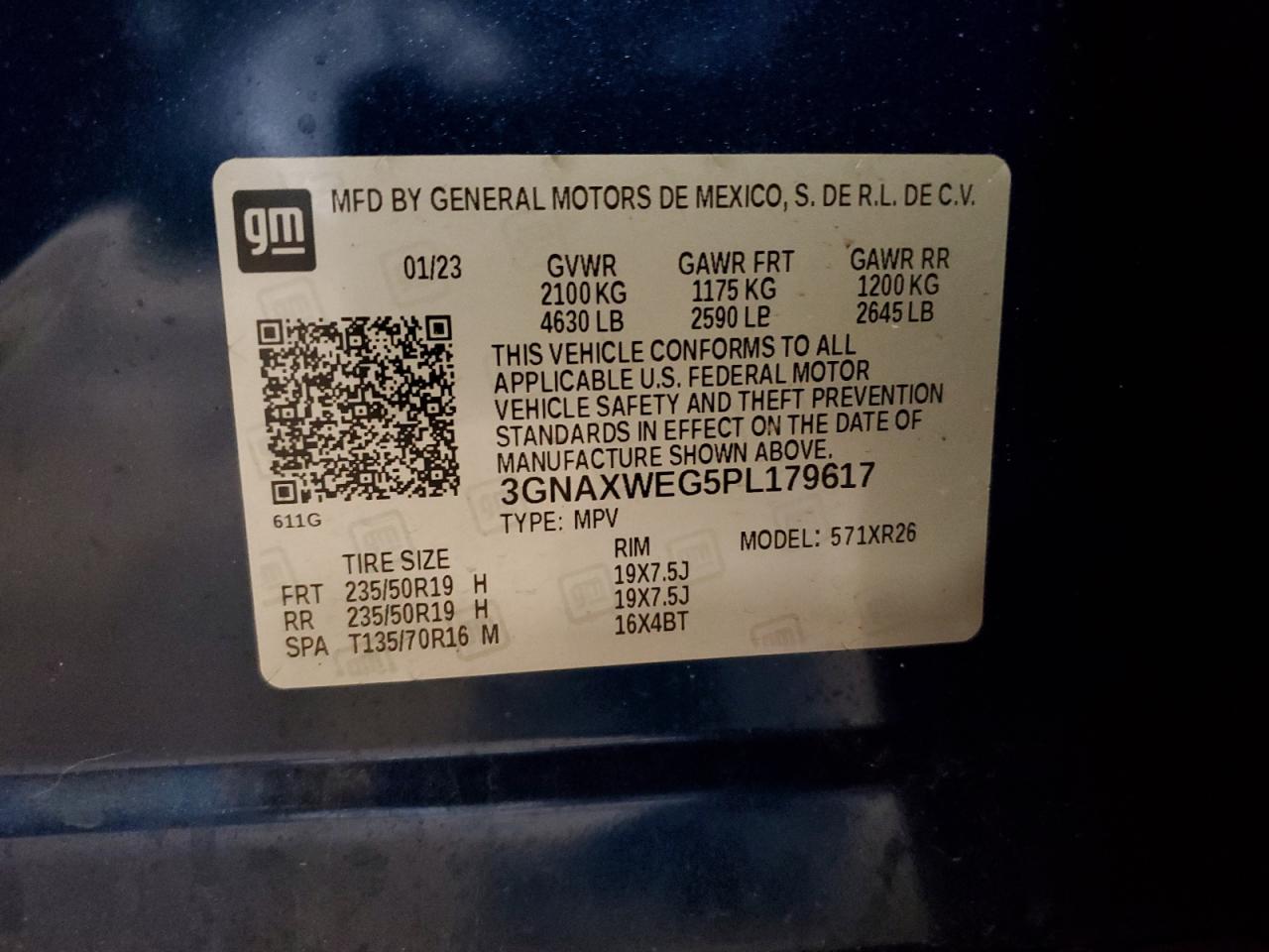 2023 Chevrolet Equinox Rs VIN: 3GNAXWEG5PL179617 Lot: 63740415