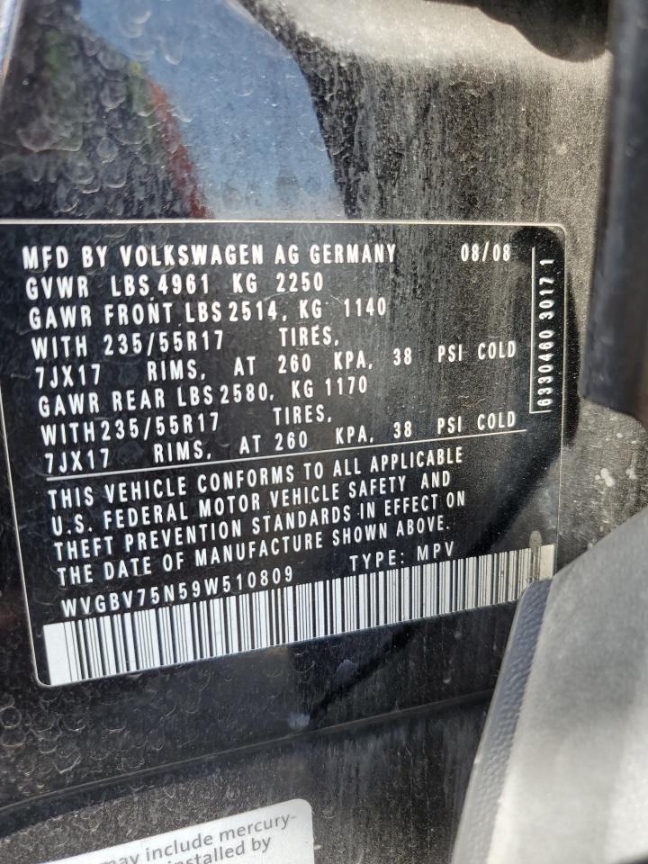 2009 Volkswagen Tiguan Se VIN: WVGBV75N59W510809 Lot: 63215935