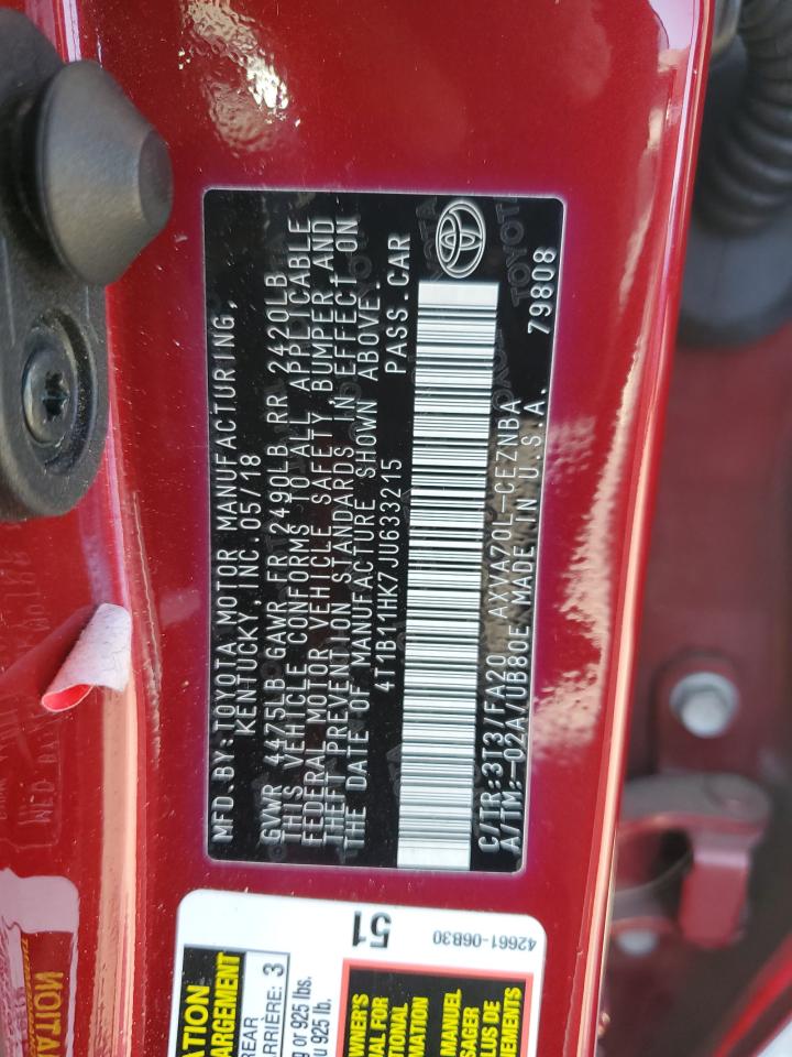 2018 Toyota Camry L VIN: 4T1B11HK7JU633215 Lot: 63280305