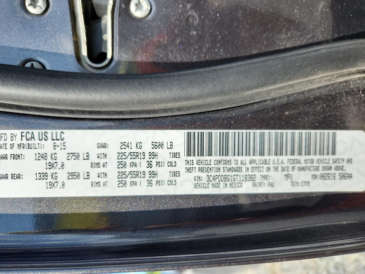 2016 Dodge Journey Sxt VIN: 3C4PDDBG1GT118382 Lot: 64923115