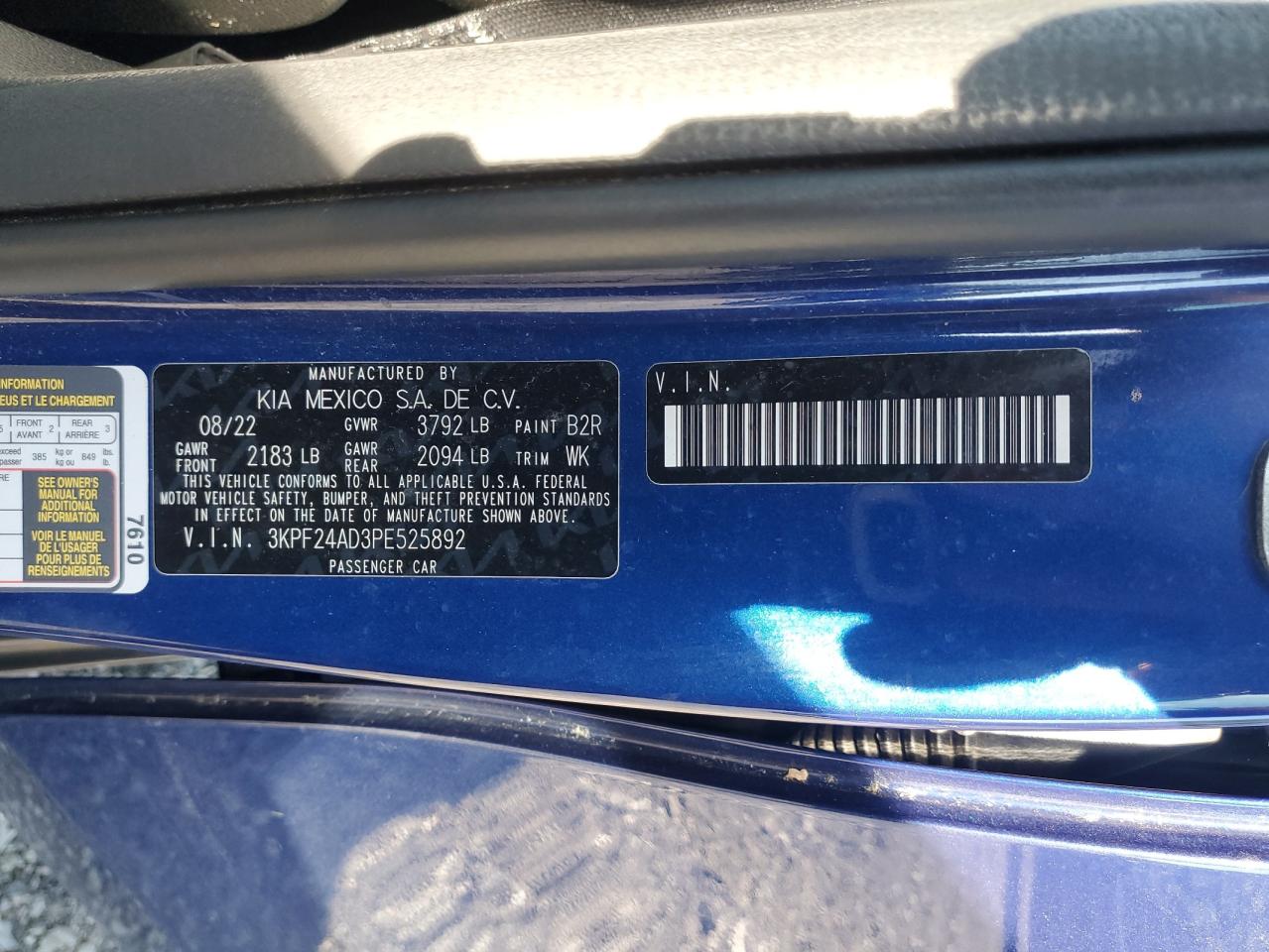 2023 Kia Forte Lx VIN: 3KPF24AD3PE525892 Lot: 65577335