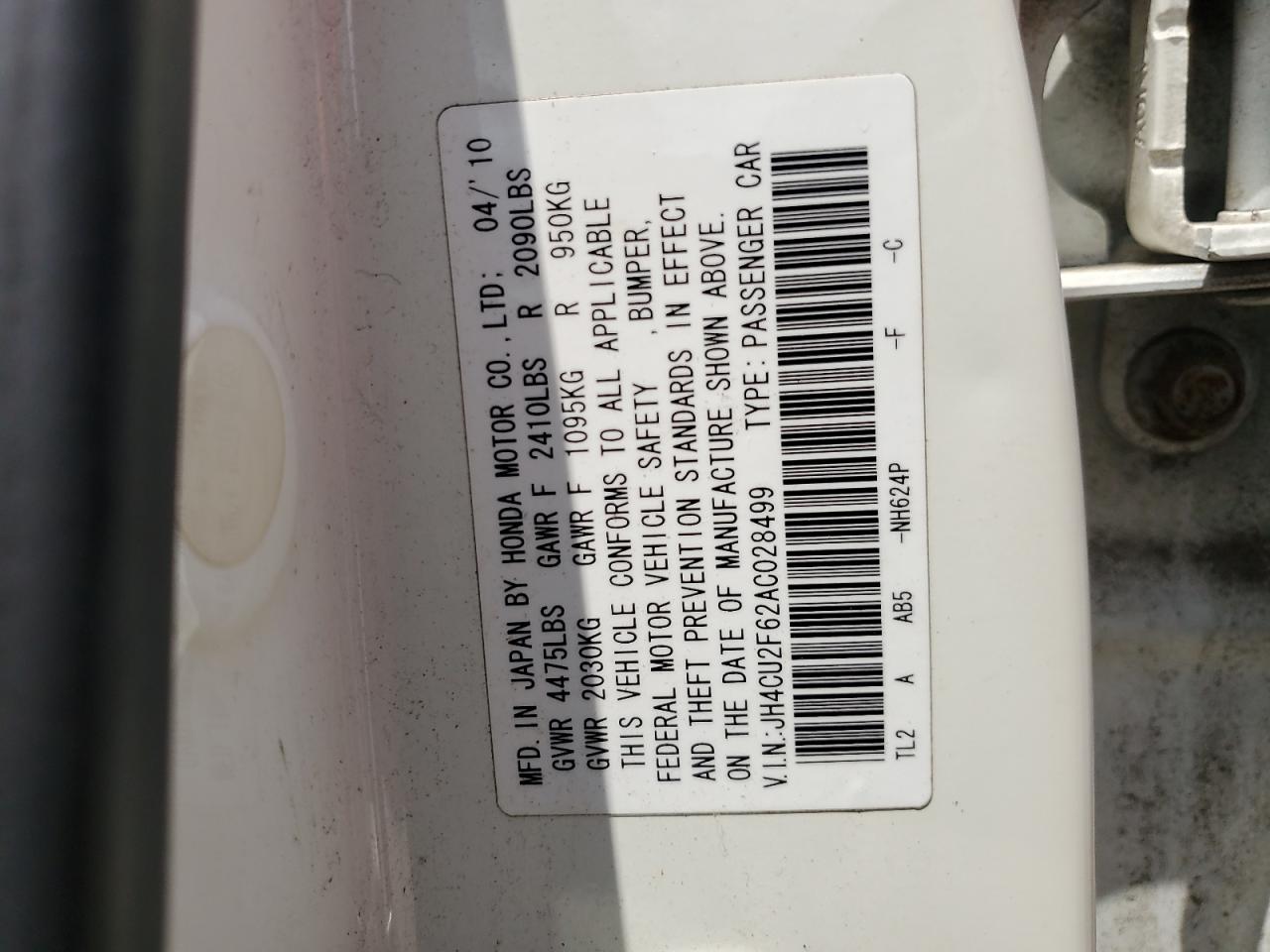 2010 Acura Tsx VIN: JH4CU2F62AC028499 Lot: 67176455