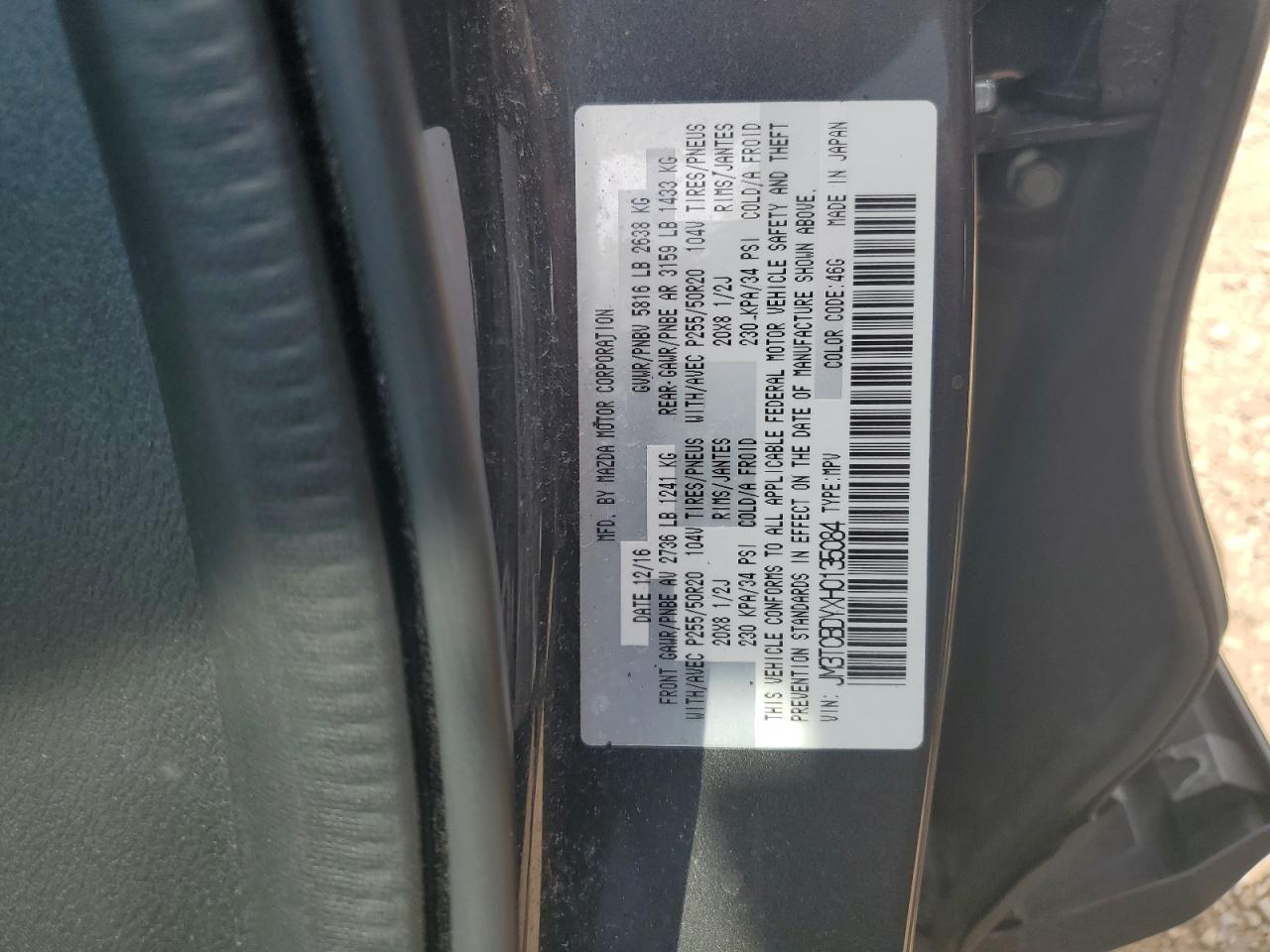 2017 Mazda Cx-9 Grand Touring VIN: JM3TCBDYXH0135084 Lot: 65030225