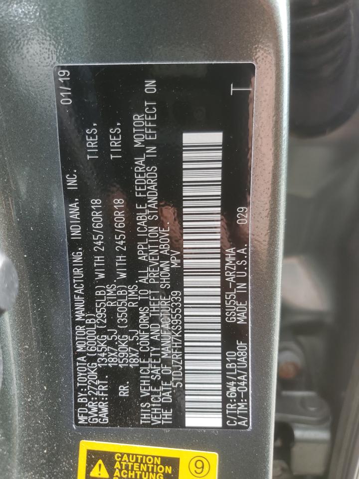 2019 Toyota Highlander Se VIN: 5TDJZRFH7KS955339 Lot: 64365925