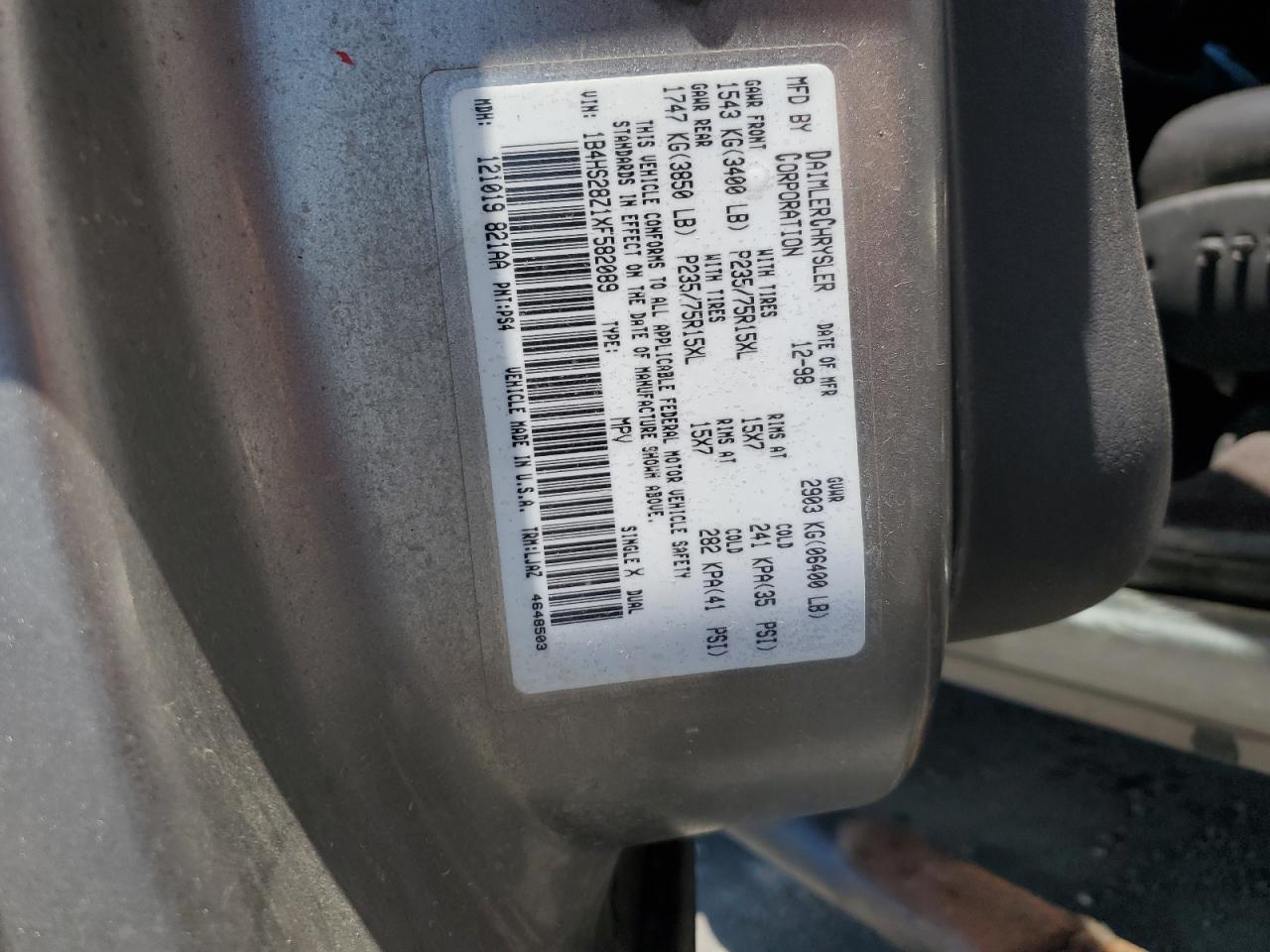 1999 Dodge Durango VIN: 1B4HS28Z1XF582089 Lot: 63106345