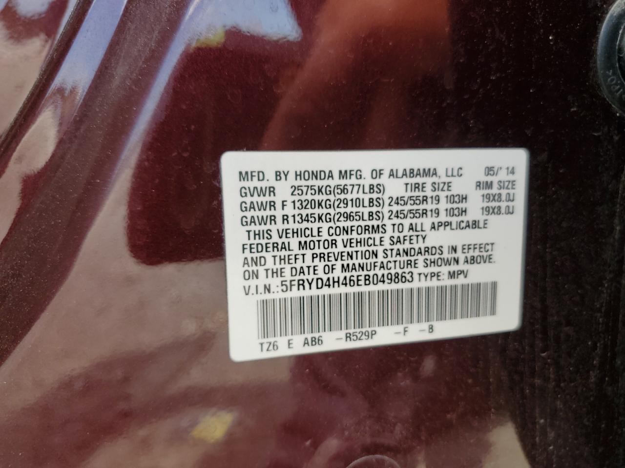 2014 Acura Mdx Technology VIN: 5FRYD4H46EB049863 Lot: 63079295