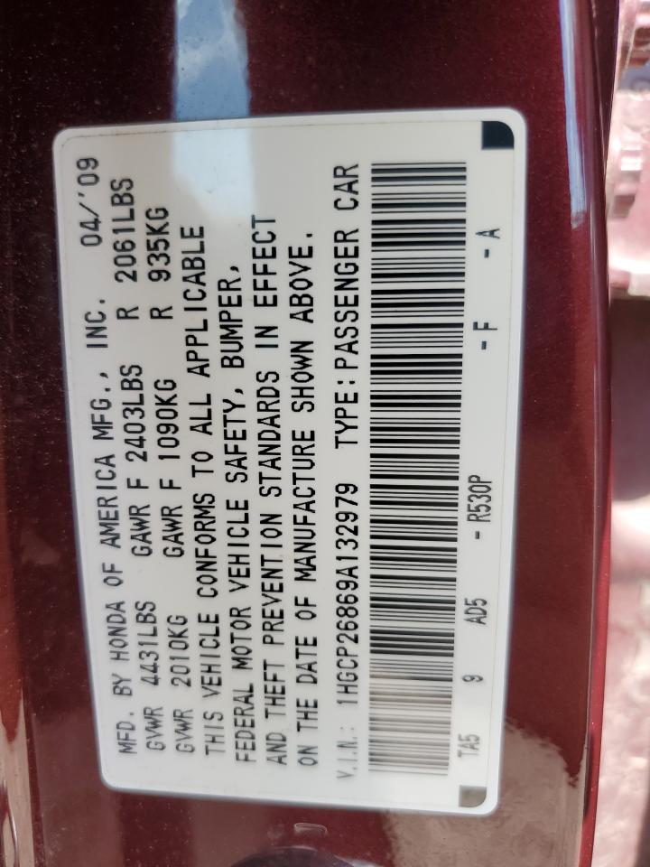 2009 Honda Accord Exl VIN: 1HGCP26869A132979 Lot: 63131975