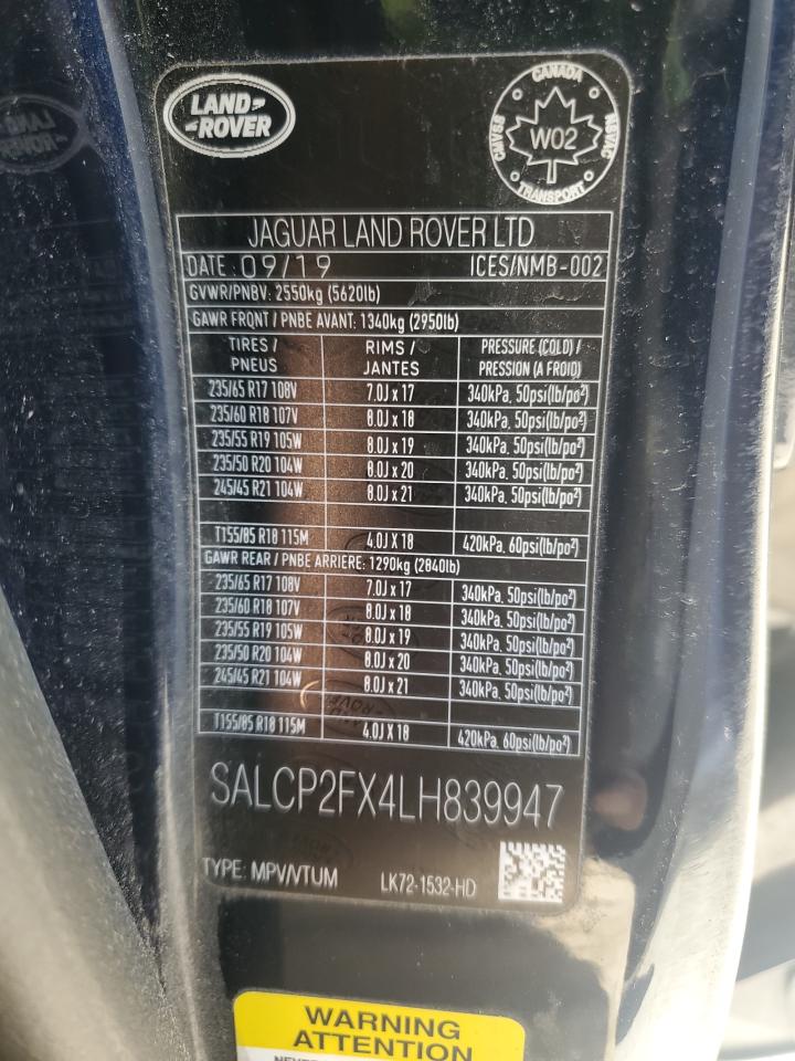 2020 Land Rover Discovery Sport Se VIN: SALCP2FX4LH839947 Lot: 65128985