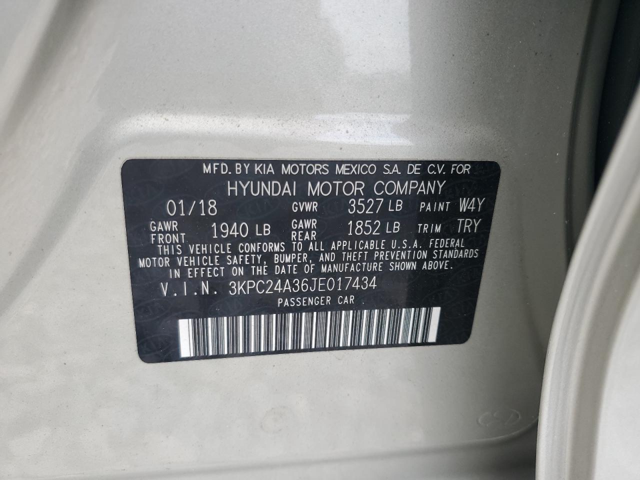 2018 Hyundai Accent Se VIN: 3KPC24A36JE017434 Lot: 64543275