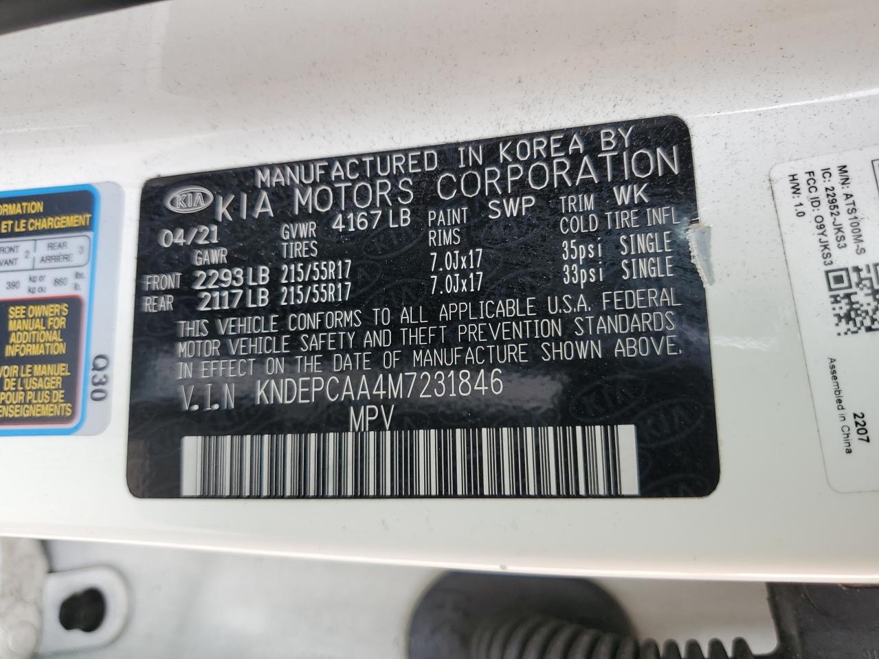 2021 Kia Seltos Lx VIN: KNDEPCAA4M7231846 Lot: 91475545