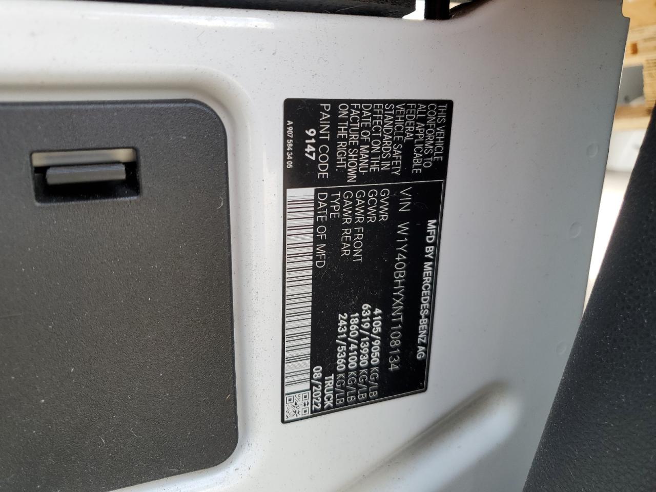 2022 Mercedes-Benz Sprinter 2500 VIN: W1Y40BHYXNT108134 Lot: 63661085