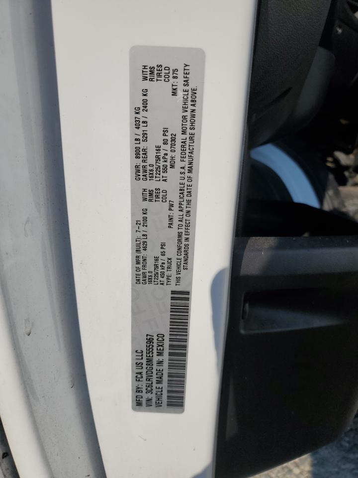 2021 Ram Promaster 2500 2500 High VIN: 3C6LRVDG8ME555967 Lot: 63770095