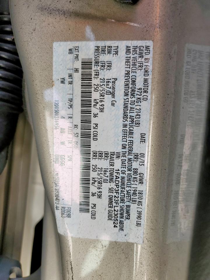 2015 Ford Focus Se VIN: 1FADP3F23FL230524 Lot: 64862565