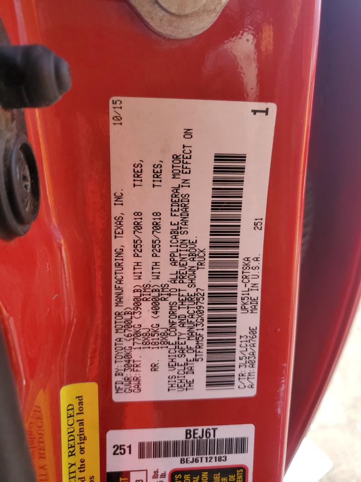2016 Toyota Tundra Double Cab Sr VIN: 5TFRM5F13GX097527 Lot: 64299385