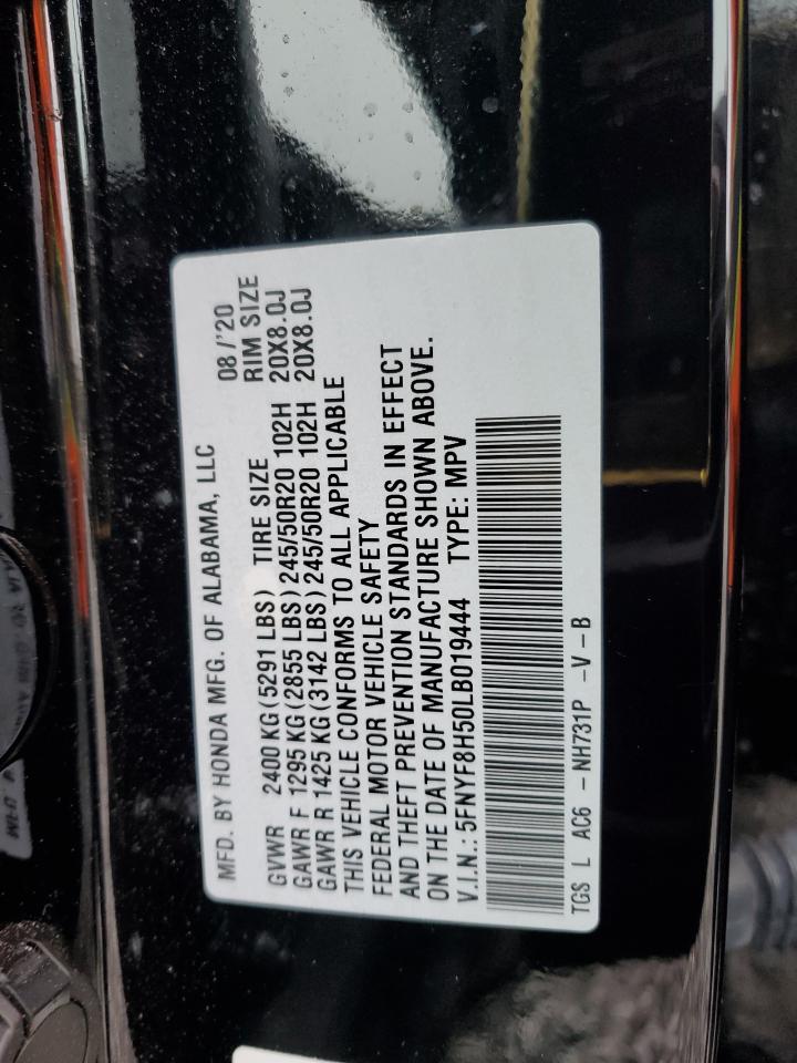 2020 Honda Passport Exl VIN: 5FNYF8H50LB019444 Lot: 64470115