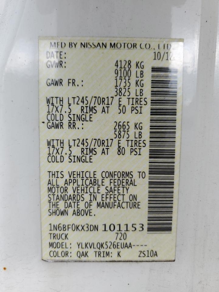 2013 Nissan Nv 1500 VIN: 1N6BF0KX3DN101153 Lot: 64364935