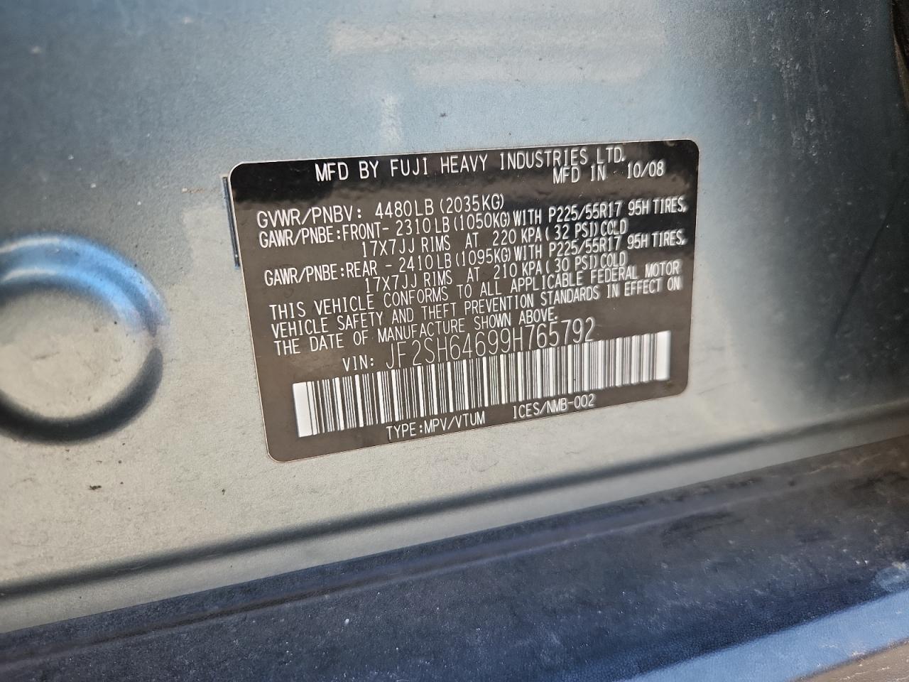 2009 Subaru Forester 2.5X Limited VIN: JF2SH64699H765792 Lot: 63755585