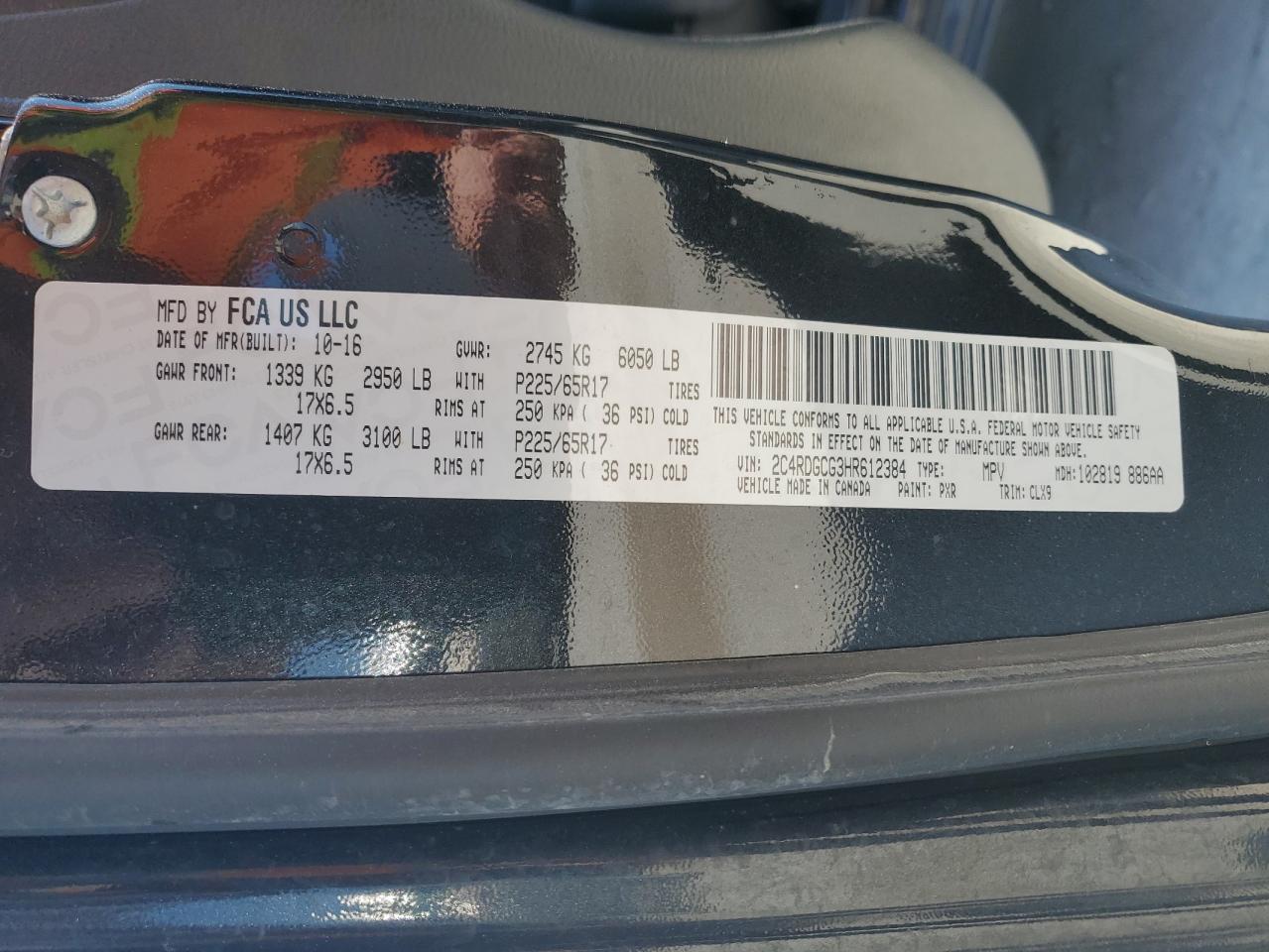 2017 Dodge Grand Caravan Sxt VIN: 2C4RDGCG3HR612384 Lot: 66179225