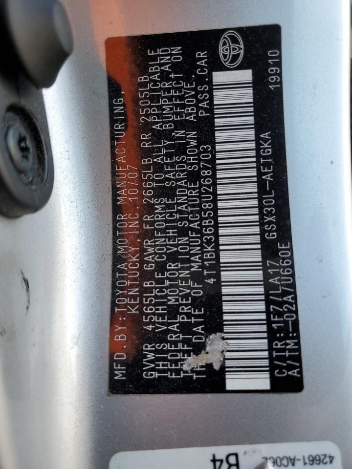 2008 Toyota Avalon Xl VIN: 4T1BK36B58U268703 Lot: 64193165