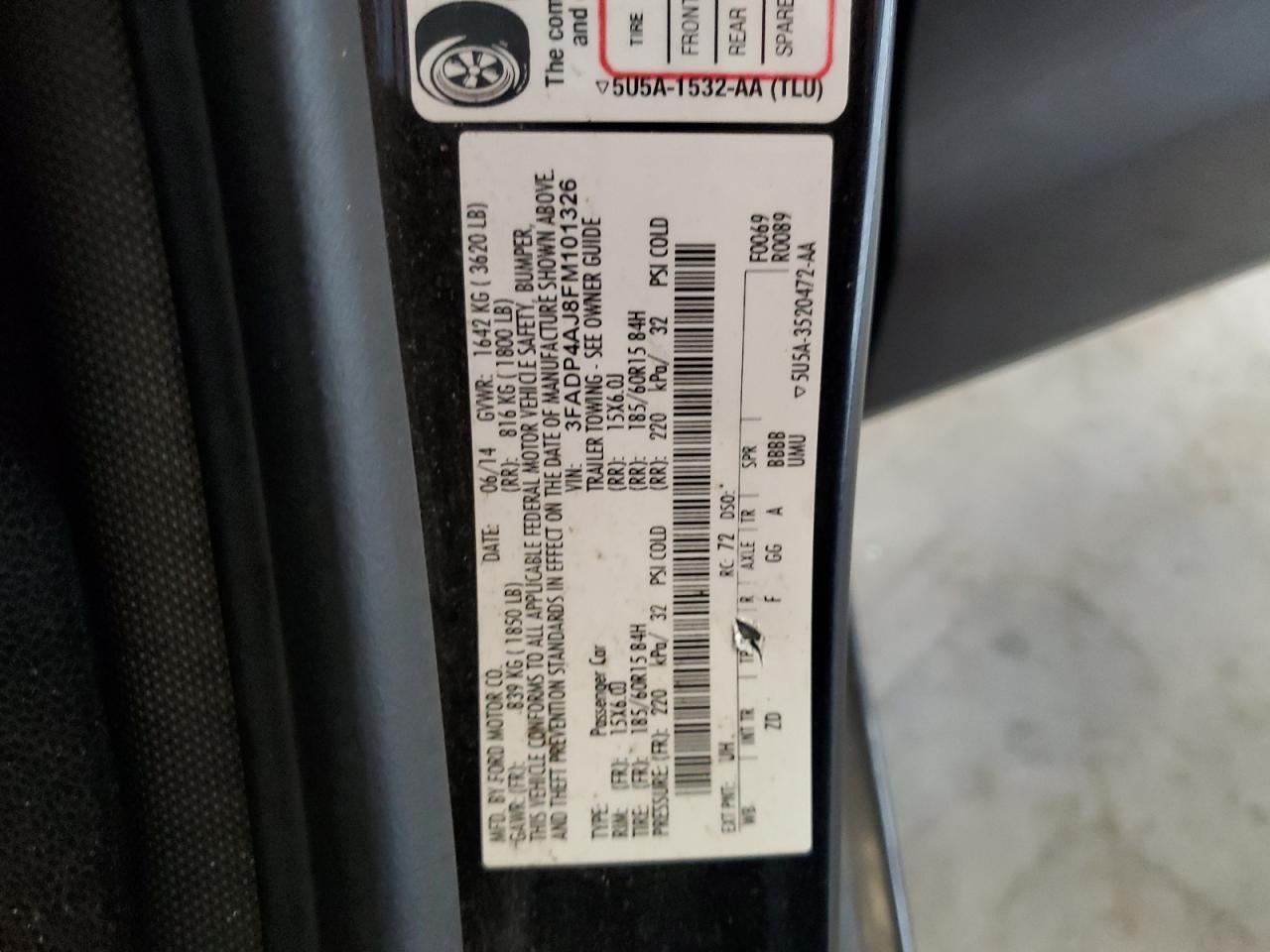 3FADP4AJ8FM101326 2015 Ford Fiesta S