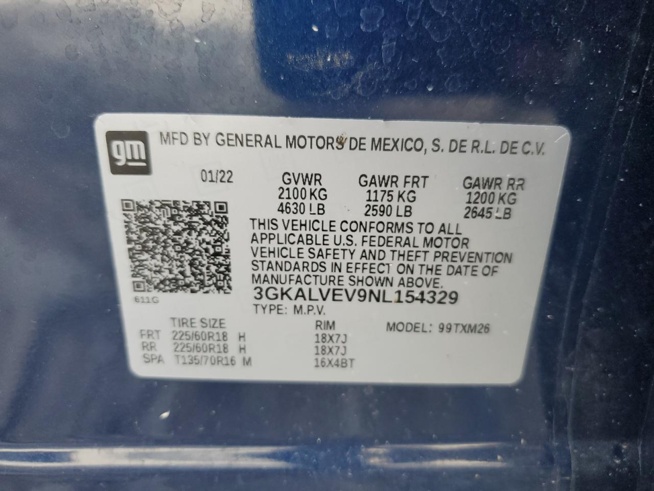 2022 GMC Terrain Slt VIN: 3GKALVEV9NL154329 Lot: 64252465