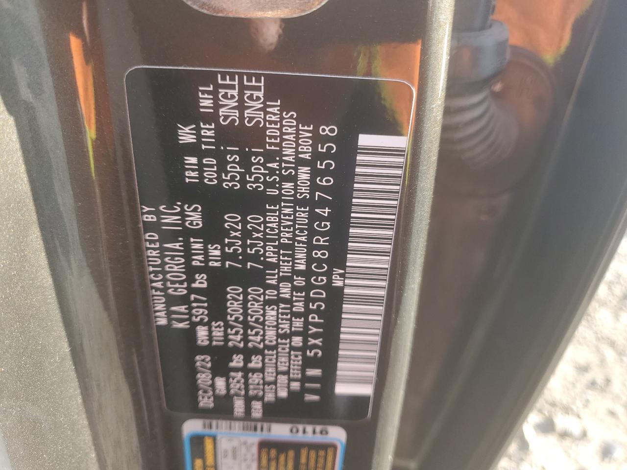 2024 Kia Telluride Sx VIN: 5XYP5DGC8RG476558 Lot: 61599985