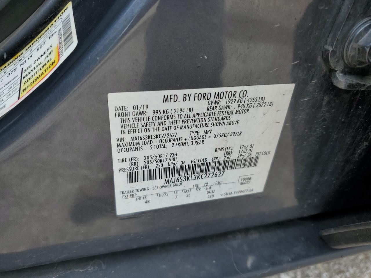 2019 Ford Ecosport Titanium VIN: MAJ6S3KL3KC272627 Lot: 65363785