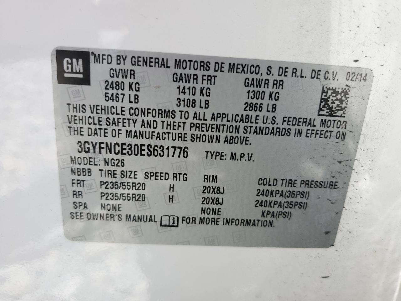 2014 Cadillac Srx Performance Collection VIN: 3GYFNCE30ES631776 Lot: 64496915