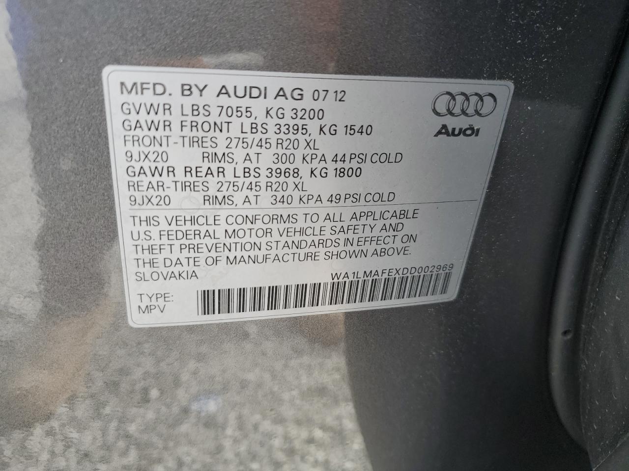 2013 Audi Q7 Premium Plus VIN: WA1LMAFEXDD002969 Lot: 64389785